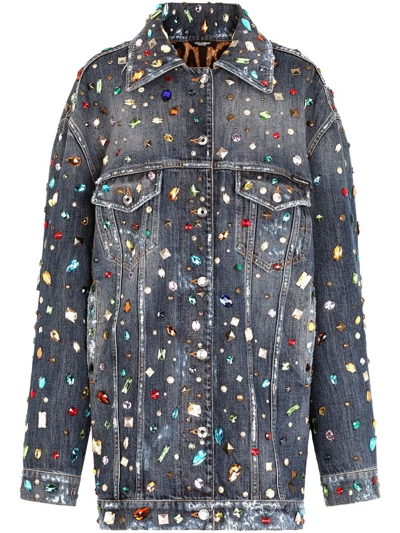 Shop Dolce & Gabbana Rhinestone-embellished Denim Jacket In Blau