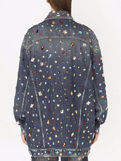 Shop Dolce & Gabbana Rhinestone-embellished Denim Jacket In Blau