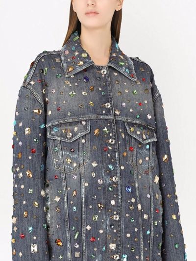 Shop Dolce & Gabbana Rhinestone-embellished Denim Jacket In Blau