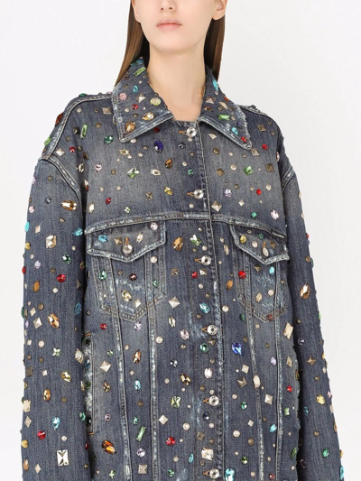 Dolce & Gabbana Crystal-embellished Oversized Denim Jacket In Blau