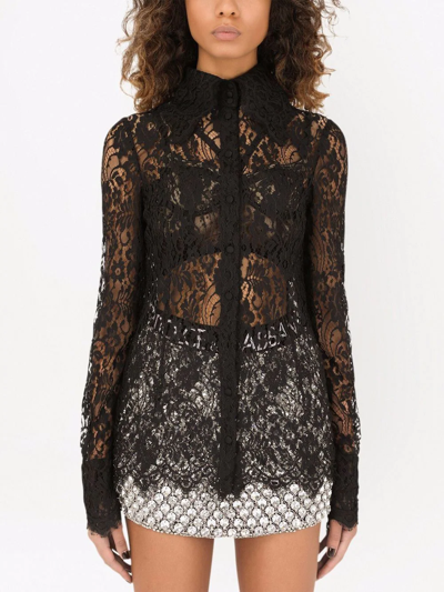 Shop Dolce & Gabbana Semi-sheer Lace Shirt In Schwarz