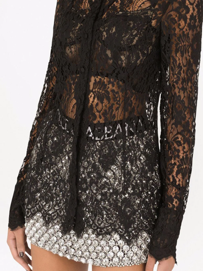 Shop Dolce & Gabbana Semi-sheer Lace Shirt In Schwarz