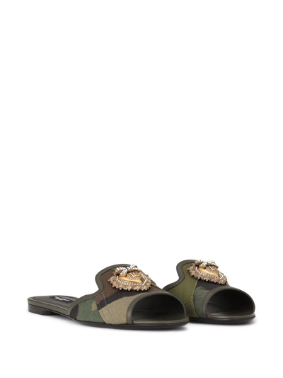 Shop Dolce & Gabbana Taormina Devotion Heart Slide Sandals In Green