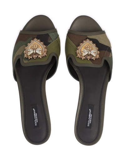 Shop Dolce & Gabbana Taormina Devotion Heart Slide Sandals In Green