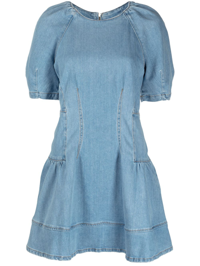 Shop Jonathan Simkhai Standard Holland Puff-sleeves Denim Dress In Blau