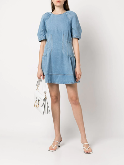 Shop Jonathan Simkhai Standard Holland Puff-sleeves Denim Dress In Blau