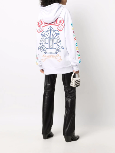 Philipp Plein Gothic Plein Embroidered Pullover Hoodie In Weiss