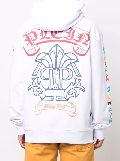 Philipp Plein Gothic Plein Embroidered Pullover Hoodie In Weiss