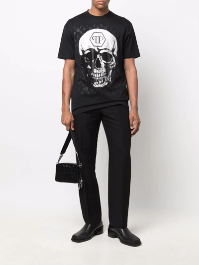 Shop Philipp Plein Gem-embellished Skull Logo-graphic T-shirt In Schwarz
