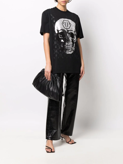 Shop Philipp Plein Gem-embellished Skull Logo-graphic T-shirt In Schwarz