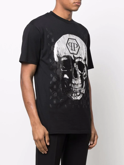 Philipp Plein Gem-embellished Skull Logo-graphic T-shirt In Schwarz