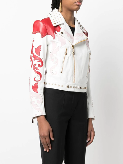 Philipp Plein Cowboy Intarsia Leather Jacket In Weiss