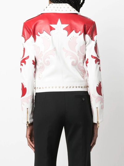 Philipp Plein Cowboy Intarsia Leather Jacket In Weiss