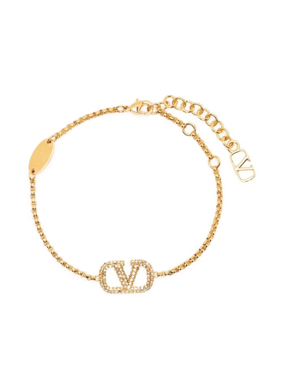 Shop Valentino Vlogo Crystal-embellished Bracelet In Gold