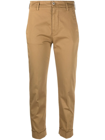 Shop Dondup Cropped Skinny-fit Trousers In Braun