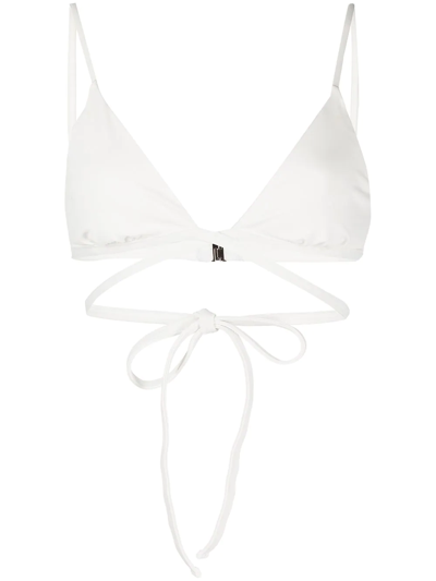 Shop Jonathan Simkhai Triangle Wrap-around Tie Bikini Top In Weiss