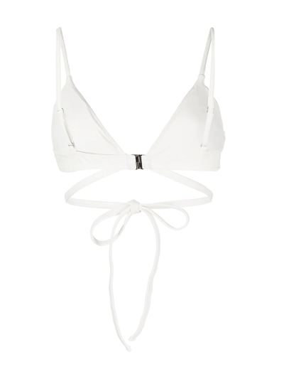 Shop Jonathan Simkhai Triangle Wrap-around Tie Bikini Top In Weiss