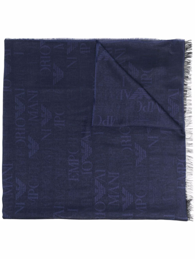 Shop Emporio Armani Fringed Knitted Scarf In Blau