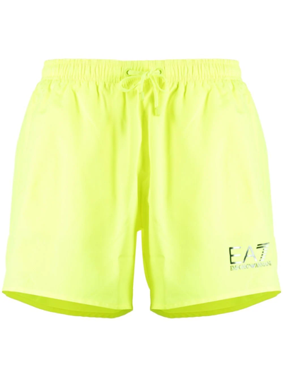 Shop Ea7 Logo-print Swim Shorts In Gelb