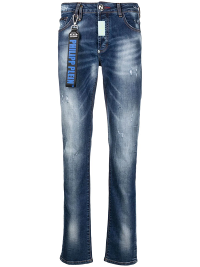 Shop Philipp Plein Distressed Slim-fit Jeans In Blau
