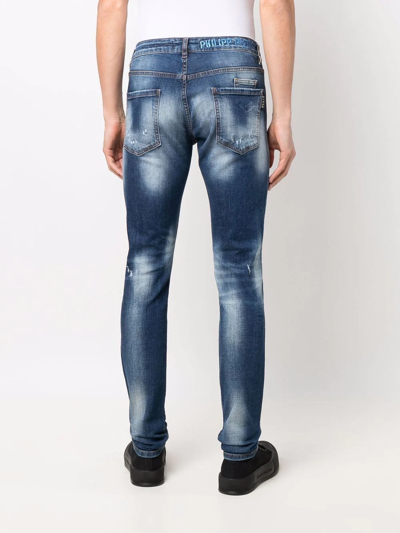 Shop Philipp Plein Distressed Slim-fit Jeans In Blau