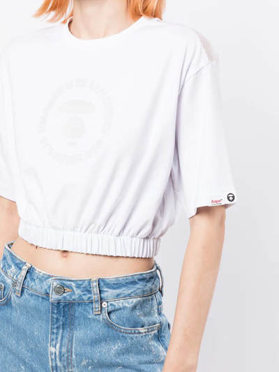 Shop Aape By A Bathing Ape Logo-print Cropped T-shirt In Weiss