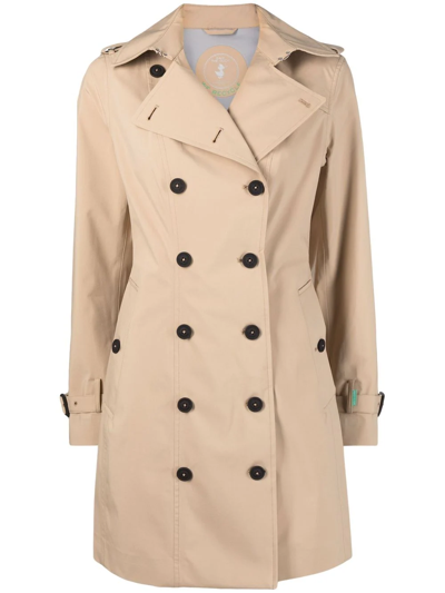 Shop Save The Duck Double-breasted Gabardine Trench Coat In Nude