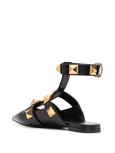 Shop Valentino Roman Stud Buckled Ballerina Shoes In Schwarz