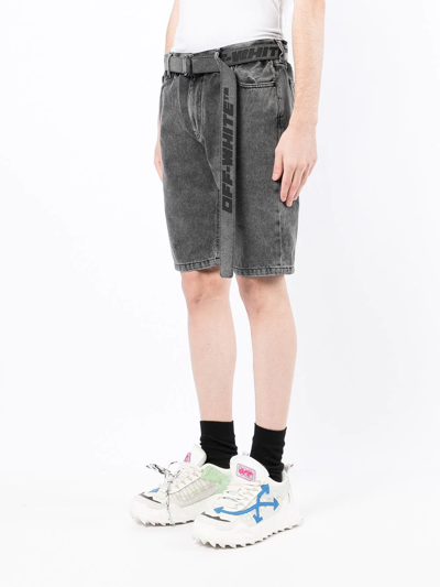 Shop Off-white Branded Belted Denim Shorts In Grau