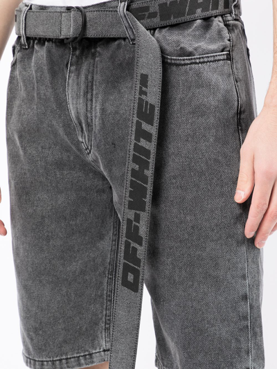 Shop Off-white Branded Belted Denim Shorts In Grau
