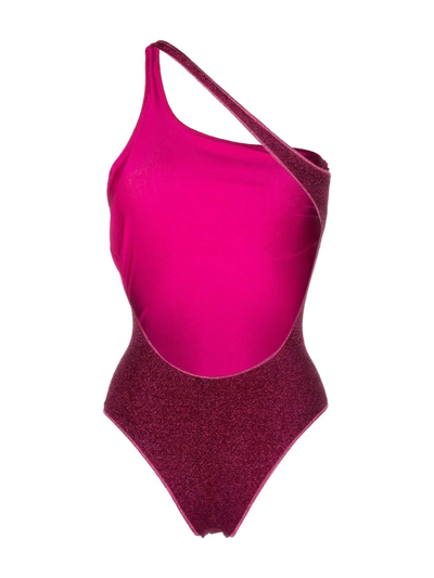 Shop Oseree Lumière One-shoulder Swimsuit In Rosa