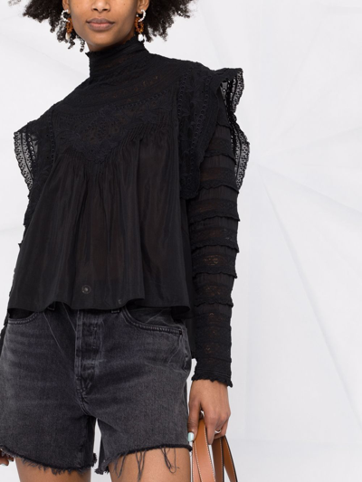 Shop Isabel Marant Embroidered Ruffled Blouse In Schwarz