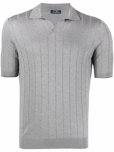 Shop Barba Ribbed-knit Short-sleeved Polo Shirt In Grau