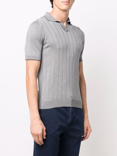 Shop Barba Ribbed-knit Short-sleeved Polo Shirt In Grau