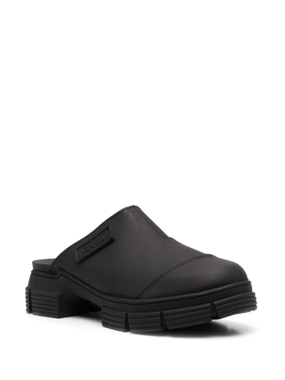 Shop Ganni Logo-patch Recycled-rubber Sliders In Schwarz