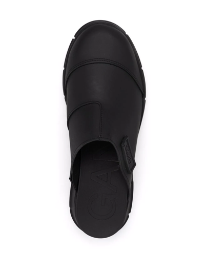 Shop Ganni Logo-patch Recycled-rubber Sliders In Schwarz