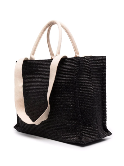 Shop Marni Logo-embroidered Raffia Tote Bag In Schwarz