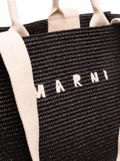 Marni Rectangular Tote Bag With Woven Texture And 2 Handles In Schwarz