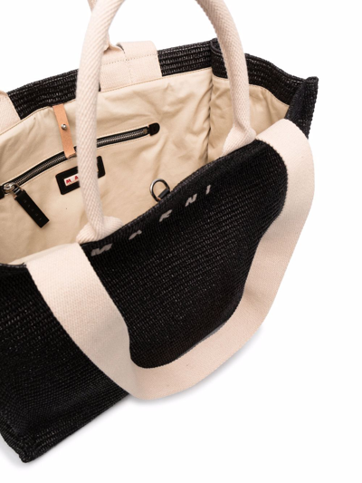 Marni Rectangular Tote Bag With Woven Texture And 2 Handles In Schwarz