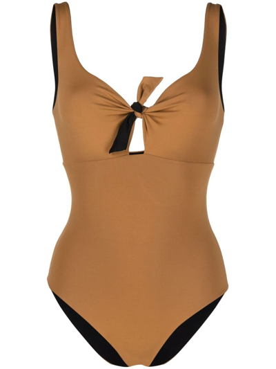 Shop Fisico Knot-detail Swimsuit In Braun