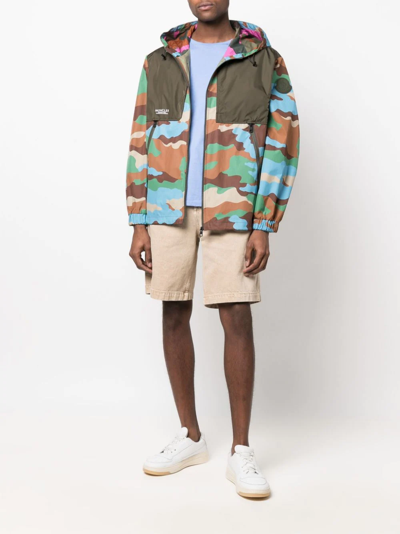 Shop Moncler Camo-print Panelled Hooded Jacket In Grün