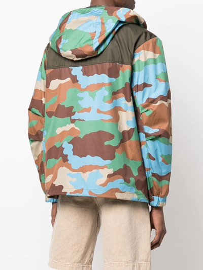Shop Moncler Camo-print Panelled Hooded Jacket In Grün