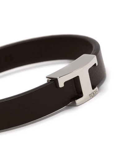 Shop Tod's Logo-plaque Leather Bracelet In Braun