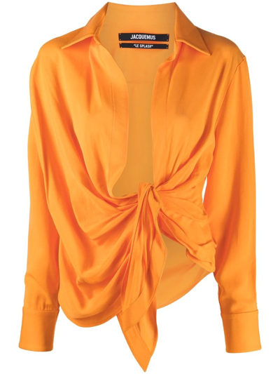 Shop Jacquemus Draped-knot Long-sleeve Shirt In Orange