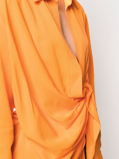 Shop Jacquemus Draped-knot Long-sleeve Shirt In Orange
