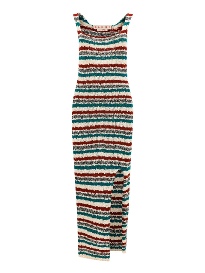 Shop Marni Striped Sleeveless Knitted Dress In Multi