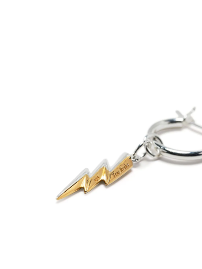 True Rocks Lightning Bolt Charm Hoop Earring In Silver