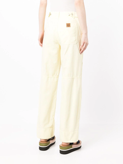 Shop Kenzo Cotton Straight-leg Trousers In Yellow