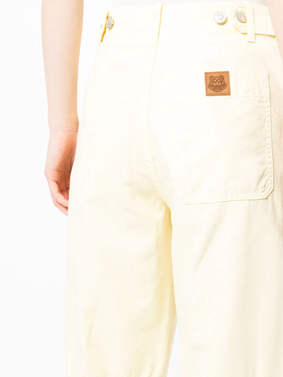 Shop Kenzo Cotton Straight-leg Trousers In Yellow