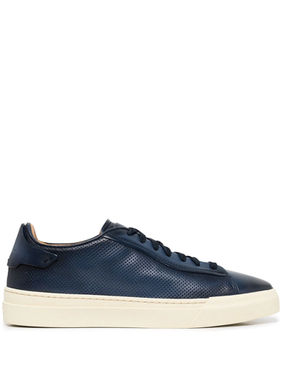 Shop Santoni Perforated Low-top Leather Sneakers In Blue